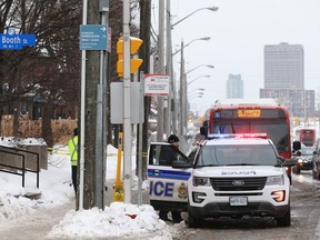 Police investigate a stabbing incident on Albert Street near Booth Street Tuesday morning