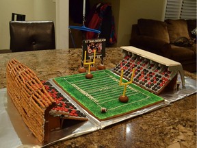 Kelly Hardy spent about 20 hours putting together this gingerbread version of TD Place Stadium.
