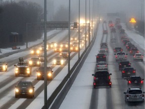 Traffic was slipping and sliding Thursday morning, although there were no major accidents in the early going.