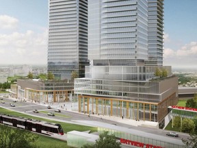Trinity Developments proposes to build a three-tower complex at 900 Albert St., across from Bayview transit station. This is a preliminary concept looking south.