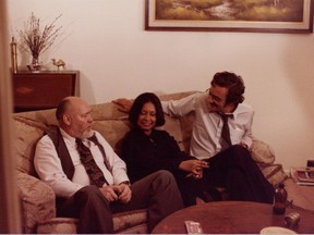 Producer-director Les Harris talks with John Sheardown, former immigration officer at the Canadian embassy in Tehran, and his wife Zena during filming of the documentary Escape from Iran: The Inside Story in 1980. John and Zena Sheardown sheltered some of the fleeing American diplomats during the Iranian revolution