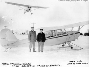 This composite photo shows the first flight from Carleton Place Airport on March 15, 1960, flown by the airport's founders, Marvin MacPherson and Dr. W.A. Roy.