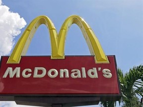 This Tuesday, June 28, 2016, photo shows a McDonald&#039;s sign in Miami. McDonald&#039;s Canada has begun serving all-day breakfast at some of its restaurants across Canada. THE CANADIAN PRESS/AP, Alan Diaz