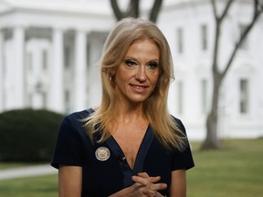 WASHINGTON, DC - JANUARY 22:  Counselor to President, Kellyanne Conway, prepares to appear on the Sunday morning show Meet The Press, from the north lawn at the White House, January 22, 2017 in Washington, DC.  Conway discussed President Trump's recent visit to the CIA and White House Press Secretary Sean Spicer's first statement. (Photo by Mark Wilson/Getty Images)