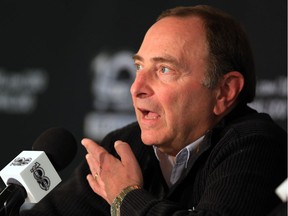 NHL commissioner Gary Bettman speaks to the media prior to the 2017 Scotiabank NHL Centennial Classic between the Toronto Maple Leafs and the Detroit Red Wings at BMO Field on Sunday, Jan. 1, 2017 in Toronto.