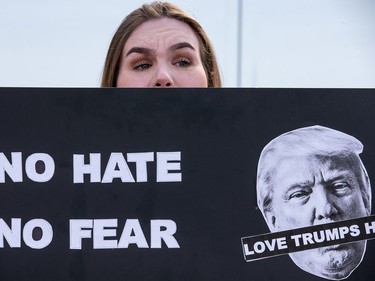 A anti President Trump protest takes place at the Embassy of the United States in Ottawa.