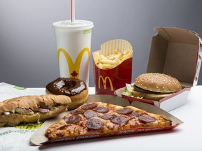 Assortment of fast foods to illustrate chain restaurant's  requirement to post calorie counts on there menus. Tuesday January 3, 2017. Errol McGihon/Postmedia