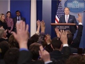 White House Press Secretary Sean Spicer holds the daily press briefing at the White House on Monday.