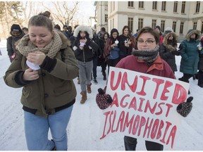 Dawson College students take part in a vigil for victims of the mosque shooting in Quebec City Tuesday, January 31, 2017 in Montreal.