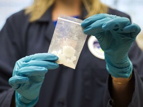 A bag of fentanyl, which is increasingly being used to cheaply boost the potency of other drugs - with potentially lethal consequences.