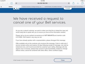 Bell Canada is forcing advertisements directly into the web browsers of customers who are in the process of leaving the Internet provider.