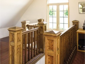 This ash staircase was built in a home workshop from rough lumber using ordinary tools.