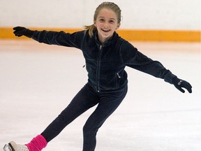 Hannah Dawson, 8, on the ice during a mid-week practice at the Minto Skating Club.