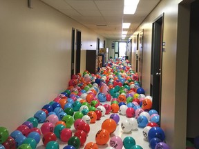 One of Quebec's largest unions inundated a floor at the Gatineau hospital with 900 balloons representing 900 active grievances on Wednesday, January 11, 2017.