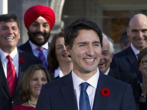 The scene from 2015, when Prime Minister Justine Trudeau swore in the original cabinet.
