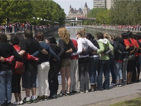 More than 16,000 students from schools across Ottawa took part in Bear Hug 3 along the Rideau Canal, May 7 2010.