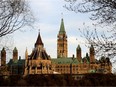 A view of Parliament Hill, including the Peace Tower.