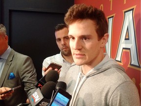 Ottawa Senators forward Tommy Wingels, acquired in a trade from the San Jose Sharks Tuesday, speaks to the media Wednesday at the Canadian Tire Centre. Wingels makes his debut with Ottawa Thursday  (January 26, 2017) night against Calgary.