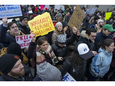 Protesters assemble at John F. Kennedy International Airport in New York.