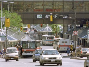 Rideau Street bus mall, looking east from Sussex Drive, July 13, 1992.