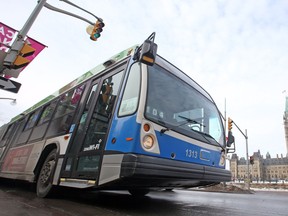 STO bus on Rideau St in front of Parliament Hill in Ottawa, January 17, 2017.