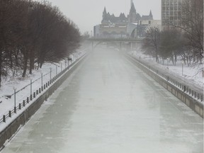 The Rideau Canal Skateway covered in water, Jan. 12, 2017.