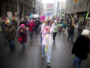 Thousands in Ottawa marched in support of the Women's March on Washington and sister organizations around the world, walking from the Human Rights Monument to the Bronson Centre Saturday January 21, 2017.