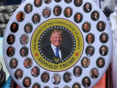 U.S. president-elect Donald Trump merchandise on sale outside the White House.