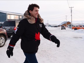 Prime Minister Justin Trudeau arrives to hold a media availability as he visits Iqaluit, Nunavut on Thursday, Feb. 9, 2017. THE CANADIAN PRESS/Sean Kilpatrick ORG XMIT: SKP113