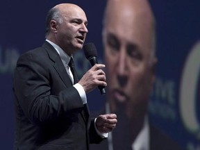 Canadian businessman Kevin O&#039;Leary speaks during the Conservative Party of Canada convention in Vancouver, Friday, May 27, 2016. O&#039;Leary says the trust he has built up among Americans makes him far better placed to deal with their president than the current Canadian prime minister. THE CANADIAN PRESS/Jonathan Hayward