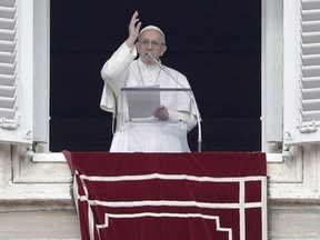 Pope Francis delivers his blessing from his studio window overlooking St. Peter&#039;s Square during his Angelus prayer, at the Vatican, Sunday, Feb. 5, 2017.