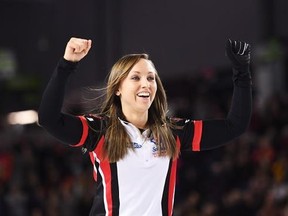Rachel Homan has reason to smile after her play in the Scotties final against Manitoba on Sunday night.
