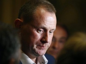 Calgary Flames&#039; general manager Brad Treliving speaks with the media after a meeting of NHL hockey general managers Tuesday, June 23, 2015, in Las Vegas. Front office members of the Flames have all been asking general manager Brad Treliving the same thing: how will expansion affect the NHL trade deadline?His answer: &ampquot;It adds another layer&ampquot; to an already complicated process. THE CANADIAN PRESS/AP/John Locher