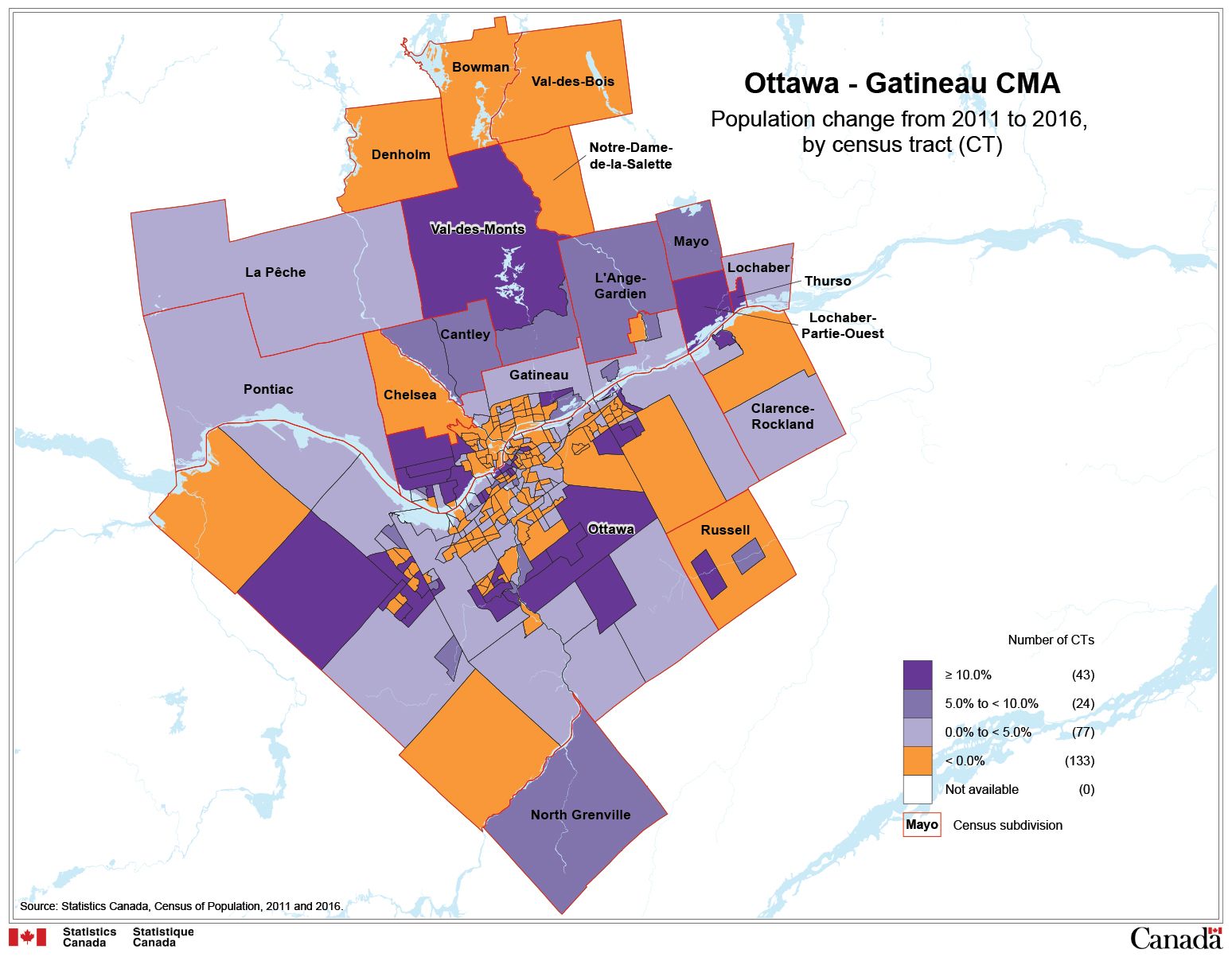 OttawaGatineau's population growth is midrange compared to rest of