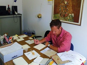 Canadian writer Glenn Dixon answering letters to Juliet in Verona.