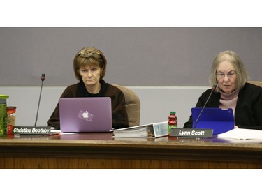School board trustees Christine Boothby, left, and Lynn Scott.