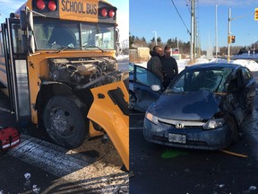 Former Ontario ombudsman André Marin tweeted these photos of a crash involving a schoolbus Friday morning. One student was slightly hurt.