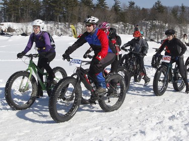 Cyclists take part in the Gatineau Loppet fat bike race in Gatineau on Saturday, February 18, 2017.