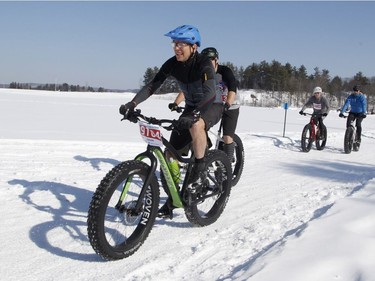 Cyclists take part in the Gatineau Loppet fat bike race in Gatineau on Saturday, February 18, 2017.