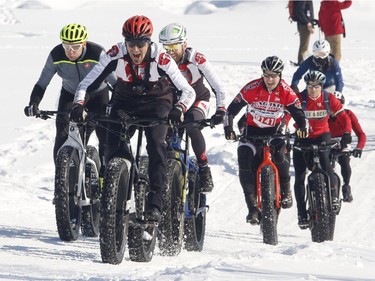 Cyclists take part in the Gatineau Loppet fat bike race in Gatineau on Saturday, February 18, 2017.