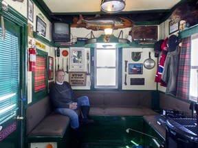 Al McIntyre in his ice-fishing hut.