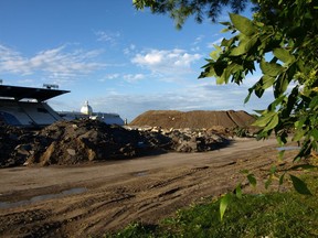 A photo of the berm taken from the south side of Lansdowne Park, looking northeast.