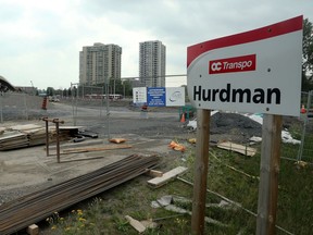 The Hurdman Station sign practically next to the new Guideway construction.