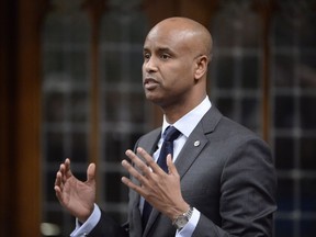 Minister of Immigration, Refugees and Citizenship Ahmed Hussen during Question Period in the House of Commons in Ottawa, Tuesday, Jan.31, 2017.