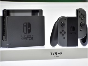 Nintendo's new video game console Switch is displayed at a presentation in Tokyo last month.