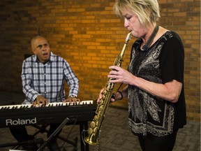 Juno-winning saxophonist/flutist, Jane Bunnett, right, plays with Ottawa pianist Miguel De Armas during an OC Session at the Ottawa Citizen Friday, February 10, 2017.