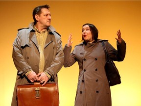 Actors Yves Turbide and Melanie Beauchamp during a photo call of Les Passants at the Great Canadian Theatre Company.