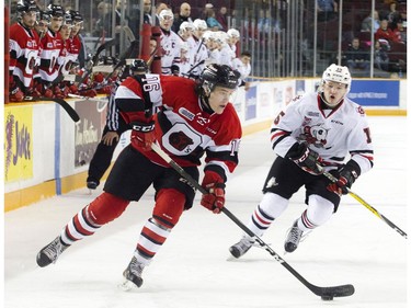 Ottawa 67's #16 Ben Evans rushes down the ice during the game against the Niagara IceDogs at TD Place Arena Sunday February 26, 2017.