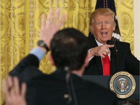 WASHINGTON, DC - FEBRUARY 16:  U.S. President Donald Trump takes questions from reporters during a news conference announcing Alexander Acosta as the new Labor Secretary nominee in the East Room at the White House on February 16, 2017 in Washington, DC. The announcement comes a day after Andrew Puzder withdrew his nomination.