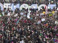 Protesters gather in Nathan Phillips Square, in support of the Women's March on Washington, in Toronto on Saturday, January 21, 2017. Protests are being held across Canada today in support of the Women's March on Washington. Organizers say 30 events in all have been organized across Canada, including Ottawa, Toronto, Montreal and Vancouver.